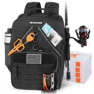 KarryAll Fishing Tackle Backpack with Rod Holder 4 Tackle Boxes,40/26L Tackle Bag Storage Fishing Gear and Equipment KarryAll Fishing Tackle Backpack with Rod Holder 4 Tackle Boxes,40/26L Tackle Bag Storage Fishing Gear and Equipment
