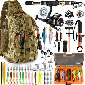 Fishing Backpack with Fishing Rod and Reel Combos Tackle Boxes, Waterproof Tackle Backpack for Gear with Rod Holder, Fish Gifts for Men with Tool Kit Fishing Backpack with Fishing Rod and Reel Combos Tackle Boxes, Waterproof Tackle Backpack for Gear with Rod Holder, Fish Gifts for Men with Tool Kit