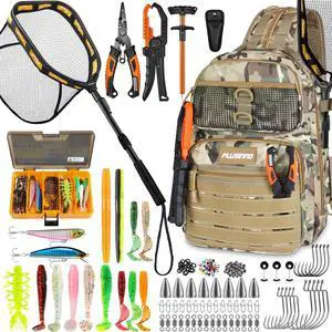 Fishing Backpack with Fishing Gear Fishing Net, Waterproof Tackle Backpack with Rod Holders, Tackle Box, Lures, Tools, Pliers & Accessories, Fish Gifts for Men Fishing Backpack with Fishing Gear Fishing Net, Waterproof Tackle Backpack with Rod Holders, Tackle Box, Lures, Tools, Pliers & Accessories, Fish Gifts for Men