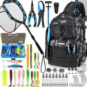 Fishing Backpack with Fishing Gear Fishing Net, Waterproof Tackle Backpack with Rod Holders, Tackle Box, Lures, Tools, Pliers & Accessories, Fish Gifts for Men Fishing Backpack with Fishing Gear Fishing Net, Waterproof Tackle Backpack with Rod Holders, Tackle Box, Lures, Tools, Pliers & Accessories, Fish Gifts for Men