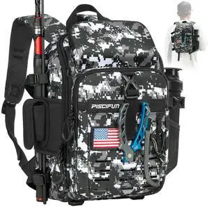 Fishing Tackle Backpack with Rod & Gear Holder, Lightweight Outdoor Water-Resistant Fishing Shoulder Storage Bag with Protective Rain Cover, Digital Camouflage Fishing Tackle Backpack with Rod & Gear Holder, Lightweight Outdoor Water-Resistant Fishing Shoulder Storage Bag with Protective Rain Cover, Digital Camouflage