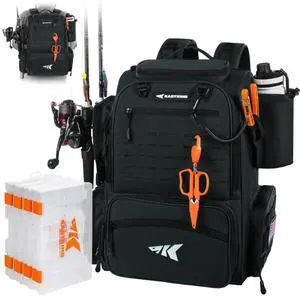 Bait Boss Fishing Tackle Backpack with Rod Holders-4 Tackle Boxes-Rain Cover,Storage for Fishing Gear Bait Boss Fishing Tackle Backpack with Rod Holders-4 Tackle Boxes-Rain Cover,Storage for Fishing Gear