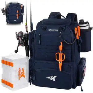 Bait Boss Fishing Tackle Backpack with Rod Holders-4 Tackle Boxes-Rain Cover,Storage for Fishing Gear Bait Boss Fishing Tackle Backpack with Rod Holders-4 Tackle Boxes-Rain Cover,Storage for Fishing Gear