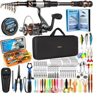Fishing Rod and Reel Combo with Telescopic Fishing Pole, Portable Travel Fishing Rods Kit with Tackle Box Carrier Bag & Manuals, Fishing Gear Tool Kit for Freshwater, Fishing Gifts for Men Fishing Rod and Reel Combo with Telescopic Fishing Pole, Portable Travel Fishing Rods Kit with Tackle Box Carrier Bag & Manuals, Fishing Gear Tool Kit for Freshwater, Fishing Gifts for Men