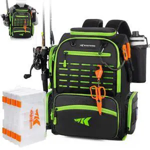 Bait Boss Fishing Tackle Backpack with Rod Holders-4 Tackle Boxes-Rain Cover,Storage for Fishing Gear Bait Boss Fishing Tackle Backpack with Rod Holders-4 Tackle Boxes-Rain Cover,Storage for Fishing Gear