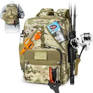 KarryAll KastMate Fishing Tackle Backpack,Water-Resistant Tackle Bag With 2 Rod Holders,Fishing Gear and Equipment With Large Gear Storage,Khaki Camo KarryAll KastMate Fishing Tackle Backpack,Water-Resistant Tackle Bag With 2 Rod Holders,Fishing Gear and Equipment With Large Gear Storage,Khaki Camo