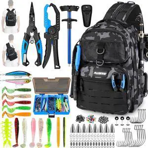 Fishing Gear, Fishing Backpack with Tackle Box, Waterproof tackle Backpack with Rod Holders, Lures, Tools, Pliers & Accessories, Fish Gifts for Men Fishing Gear, Fishing Backpack with Tackle Box, Waterproof tackle Backpack with Rod Holders, Lures, Tools, Pliers & Accessories, Fish Gifts for Men