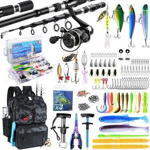 Fishing Backpack with Tackle Boxes and Rod Holder, 24L Fishing Sling Bag with Fishing Lures Kit, Fishing Gear Bag Gifts for Men Women - Camo Black Backpack Fishing Backpack with Tackle Boxes and Rod Holder, 24L Fishing Sling Bag with Fishing Lures Kit, Fishing Gear Bag Gifts for Men Women - Camo Black Backpack
