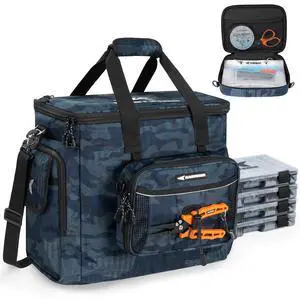 BaitSpace Fishing Tackle Bag With 4 Tackle Boxes & Removable Bait Binder, Water-Resistant Tackle Storage, Durable Fishing Gear, Adjustable Shoulder Strap BaitSpace Fishing Tackle Bag With 4 Tackle Boxes & Removable Bait Binder, Water-Resistant Tackle Storage, Durable Fishing Gear, Adjustable Shoulder Strap
