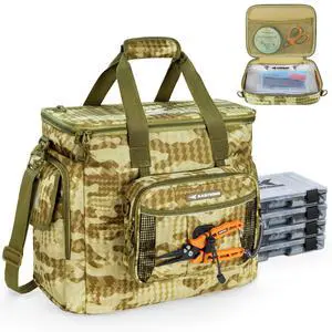 BaitSpace Fishing Tackle Bag With 4 Tackle Boxes & Removable Bait Binder, Water-Resistant Tackle Storage, Durable Fishing Gear, Adjustable Shoulder Strap BaitSpace Fishing Tackle Bag With 4 Tackle Boxes & Removable Bait Binder, Water-Resistant Tackle Storage, Durable Fishing Gear, Adjustable Shoulder Strap