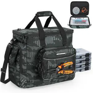 BaitSpace Fishing Tackle Bag With 4 Tackle Boxes & Removable Bait Binder, Water-Resistant Tackle Storage, Durable Fishing Gear, Adjustable Shoulder Strap BaitSpace Fishing Tackle Bag With 4 Tackle Boxes & Removable Bait Binder, Water-Resistant Tackle Storage, Durable Fishing Gear, Adjustable Shoulder Strap