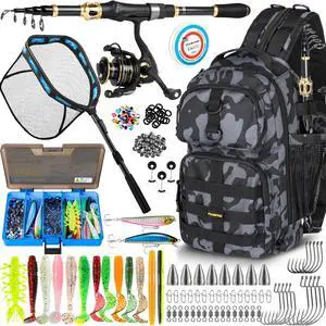 Fishing Gear- Fishing Rod and Reel Combos, Fishing Backpack, Fishing Net, Fishing Bag with Rod Holders and Tackle Box for Freshwater/Saltwater, Fishing Gifts for Men Fishing Gear- Fishing Rod and Reel Combos, Fishing Backpack, Fishing Net, Fishing Bag with Rod Holders and Tackle Box for Freshwater/Saltwater, Fishing Gifts for Men