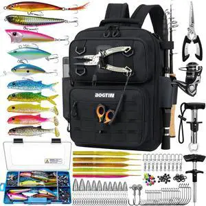 Fishing Backpack with Tackle Boxes and Rod Holders, Fishing Bag wtih Fishing Lure Kit Water-resistant Sling Tackle Bag Store Gear and Equipment, Bait Gifts for Men Woman Anglers-Dark Black Backpack Fishing Backpack with Tackle Boxes and Rod Holders, Fishing Bag wtih Fishing Lure Kit Water-resistant Sling Tackle Bag Store Gear and Equipment, Bait Gifts for Men Woman Anglers-Dark Black Backpack