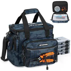 BaitSpace Fishing Tackle Bag With 4 Tackle Boxes & Removable Bait Binder, Water-Resistant Tackle Storage, Durable Fishing Gear, Adjustable Shoulder Strap BaitSpace Fishing Tackle Bag With 4 Tackle Boxes & Removable Bait Binder, Water-Resistant Tackle Storage, Durable Fishing Gear, Adjustable Shoulder Strap