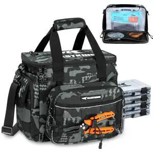 BaitSpace Fishing Tackle Bag With 4 Tackle Boxes & Removable Bait Binder, Water-Resistant Tackle Storage, Durable Fishing Gear, Adjustable Shoulder Strap BaitSpace Fishing Tackle Bag With 4 Tackle Boxes & Removable Bait Binder, Water-Resistant Tackle Storage, Durable Fishing Gear, Adjustable Shoulder Strap