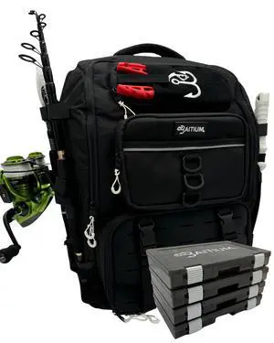 Fishing Backpack, Tackle Bag With Rod Holders, 40L Capacity With Cooler, Rain Cover, Insulated Pocket, 4 Tackle Trays Included (Jet Black) Fishing Backpack, Tackle Bag With Rod Holders, 40L Capacity With Cooler, Rain Cover, Insulated Pocket, 4 Tackle Trays Included (Jet Black)