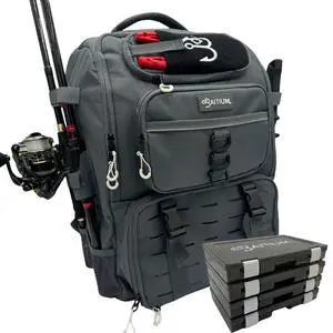 Fishing Backpack, Tackle Bag With Rod Holders, 40L Capacity With Cooler, Rain Cover, Insulated Pocket, 4 Tackle Trays Included - (Grey) Fishing Backpack, Tackle Bag With Rod Holders, 40L Capacity With Cooler, Rain Cover, Insulated Pocket, 4 Tackle Trays Included - (Grey)