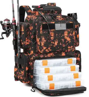 Tactical Fishing Tackle Backpack with Tackle Boxes, Rod Holders & Bottle Holder, 50 L Large Fishing Tackle Box Backpack with Cooler, Fishing Bag with Trays Store Gear & Equipment, Mars CM Tactical Fishing Tackle Backpack with Tackle Boxes, Rod Holders & Bottle Holder, 50 L Large Fishing Tackle Box Backpack with Cooler, Fishing Bag with Trays Store Gear & Equipment, Mars CM