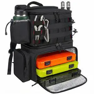 Fishing Backpack, Tackle Storage Bag with Rod Holders & Cooler | Water Resistant Fishing Bag Fits 4 3600 Trays, Large Wide Open Tackle Box Backpack, Gifts for Fishermen Fishing Backpack, Tackle Storage Bag with Rod Holders & Cooler | Water Resistant Fishing Bag Fits 4 3600 Trays, Large Wide Open Tackle Box Backpack, Gifts for Fishermen
