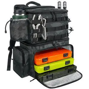 Fishing Backpack, Tackle Storage Bag with Rod Holders & Cooler | Water Resistant Fishing Bag Fits 4 3600 Trays, Large Wide Open Tackle Box Backpack, Gifts for Fishermen Fishing Backpack, Tackle Storage Bag with Rod Holders & Cooler | Water Resistant Fishing Bag Fits 4 3600 Trays, Large Wide Open Tackle Box Backpack, Gifts for Fishermen
