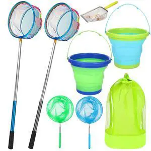 2 Pack Telescopic Kids Fishing Net with Handle, 2 Collapsible Bucket Sand Pail, Stainless Steel Foldable Fishing Net Small Fishing Butterfly Bug Net Beach Shovel with Storage Bag 2 Pack Telescopic Kids Fishing Net with Handle, 2 Collapsible Bucket Sand Pail, Stainless Steel Foldable Fishing Net Small Fishing Butterfly Bug Net Beach Shovel with Storage Bag