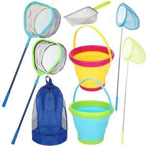 2 Pack Telescopic Kids Fishing Net with Handle, 2 Collapsible Bucket Sand Pail, Stainless Steel Foldable Fishing Net Small Fishing Butterfly Bug Net Beach Shovel with Storage Bag 2 Pack Telescopic Kids Fishing Net with Handle, 2 Collapsible Bucket Sand Pail, Stainless Steel Foldable Fishing Net Small Fishing Butterfly Bug Net Beach Shovel with Storage Bag