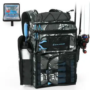 GearMaster Tackle Backpack with Bait Binder, Large Lightweight Water-Resistant Fishing Bag, Rod Holders, Food Storage GearMaster Tackle Backpack with Bait Binder, Large Lightweight Water-Resistant Fishing Bag, Rod Holders, Food Storage
