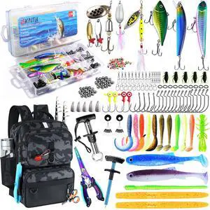 Fishing Backpack with Tackle Boxes and Rod Holder, 24L Fishing Sling Bag with Fishing Lures Kit, Fishing Gear Bag Gifts for Men Women - Black Camo Backpack Fishing Backpack with Tackle Boxes and Rod Holder, 24L Fishing Sling Bag with Fishing Lures Kit, Fishing Gear Bag Gifts for Men Women - Black Camo Backpack