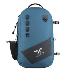 Waterproof Fishing Backpack with Rod Holder, Inflatable Air Valve, Padded Waist Straps & Gear Loops - Submersible Zipper, Rugged Top Handle, Adjustable Attachments (Blue) Waterproof Fishing Backpack with Rod Holder, Inflatable Air Valve, Padded Waist Straps & Gear Loops - Submersible Zipper, Rugged Top Handle, Adjustable Attachments (Blue)