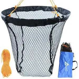 Foldable Bridge and Pier Fishing Landing Net - High Load-Bearing Aluminum Ring Drop Net for Saltwater Freshwater - Collapsible Basket With 49.2 FT Rope Foldable Bridge and Pier Fishing Landing Net - High Load-Bearing Aluminum Ring Drop Net for Saltwater Freshwater - Collapsible Basket With 49.2 FT Rope