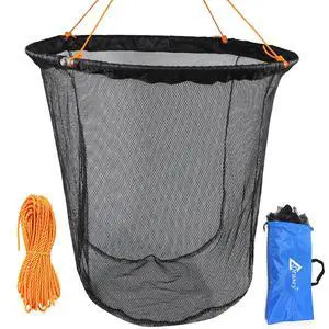 Foldable Bridge and Pier Fishing Landing Net - High Load-Bearing Aluminum Ring Drop Net for Saltwater Freshwater - Collapsible Basket With 49.2 FT Rope Foldable Bridge and Pier Fishing Landing Net - High Load-Bearing Aluminum Ring Drop Net for Saltwater Freshwater - Collapsible Basket With 49.2 FT Rope