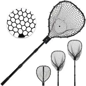 Telescoping Rubber Fishing Net with Handle 64"/46 Long Silicone Large Fish Landing Net Kayak/Fishpond/Saltwater Extendable Fishing Gear Accessories Telescoping Rubber Fishing Net with Handle 64"/46 Long Silicone Large Fish Landing Net Kayak/Fishpond/Saltwater Extendable Fishing Gear Accessories
