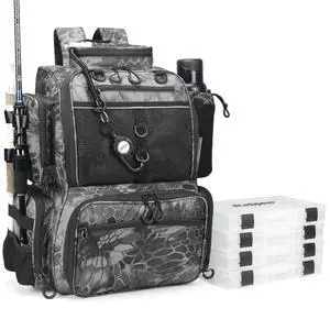 Fishing Tackle Backpack with Rod Holders, Bottle Holder, Storage Bag Store Fishing Gear Fishing Tackle Backpack with Rod Holders, Bottle Holder, Storage Bag Store Fishing Gear