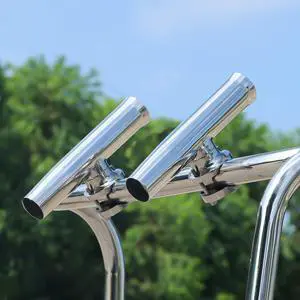 (2X) 316 Stainless Tournament Style Boat Fishing Holder Clamp on Fishing Rod Holder for Boat 1-1/4" to 2" Rail Gimbal Pin at Bottom (2X) 316 Stainless Tournament Style Boat Fishing Holder Clamp on Fishing Rod Holder for Boat 1-1/4" to 2" Rail Gimbal Pin at Bottom