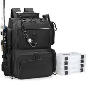 Fishing Tackle Backpack with Rod Holders, Bottle Holder, Storage Bag Store Fishing Gear Fishing Tackle Backpack with Rod Holders, Bottle Holder, Storage Bag Store Fishing Gear