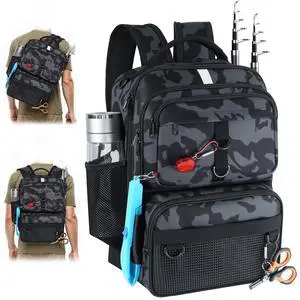 Fishing Backpack with Tackle Boxes and Rod Holder, 24L Fishing Sling Bag with Fishing Lures Kit, Fishing Gear Bag Gifts for Men Women - Camo Backpack Fishing Backpack with Tackle Boxes and Rod Holder, 24L Fishing Sling Bag with Fishing Lures Kit, Fishing Gear Bag Gifts for Men Women - Camo Backpack