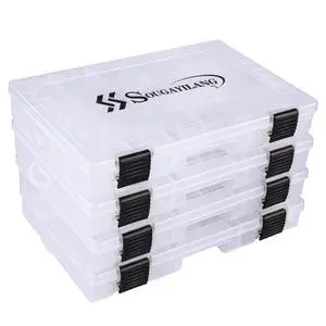 Fishing Tackle Boxes - 3600 3700 Plastic Storage Organizer Box with Removable Dividers - Fishing Tackle Storage - 4 Packs Transparent Tackle Trays Fishing Tackle Boxes - 3600 3700 Plastic Storage Organizer Box with Removable Dividers - Fishing Tackle Storage - 4 Packs Transparent Tackle Trays