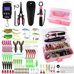 3-Layer Pink Fishing Tackle Box with Tackle Included, Fishing Tools Kit Includes Pliers Fish Lip Gripper Scale Crankbait Spinnerbaits Soft Baits Hooks, Ideal Gift for Angler Saltwater Freshwater 3-Layer Pink Fishing Tackle Box with Tackle Included, Fishing Tools Kit Includes Pliers Fish Lip Gripper Scale Crankbait Spinnerbaits Soft Baits Hooks, Ideal Gift for Angler Saltwater Freshwater