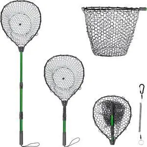Rubber Fishing Net with Telescoping Handle - High Strength Landing Net for Fishing with Soft Rubber Netting, Two Sizes Options Rubber Fishing Net with Telescoping Handle - High Strength Landing Net for Fishing with Soft Rubber Netting, Two Sizes Options