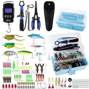3-Layer Fishing Tackle Box with Tackle Included, Fishing Tools Kit Includes Pliers Fish Lip Gripper Scale Crankbait Spinnerbaits Soft Baits Hooks, Ideal Gift for Angler Saltwater Freshwater (Blue) 3-Layer Fishing Tackle Box with Tackle Included, Fishing Tools Kit Includes Pliers Fish Lip Gripper Scale Crankbait Spinnerbaits Soft Baits Hooks, Ideal Gift for Angler Saltwater Freshwater (Blue)