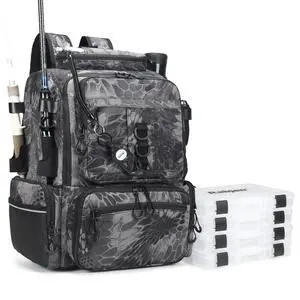 Fishing Tackle Backpack, 45L Storage Waterproof Travel Bag Store Fishing Gear with Insulated Top Pocket Fishing Tackle Backpack, 45L Storage Waterproof Travel Bag Store Fishing Gear with Insulated Top Pocket
