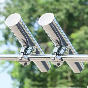 2PCS Tournament Style Boat Fishing Rod Holders, 316 Stainless Steel Clamp on 7/8" to 1" Rail, 360 Adjustable Fishing Rod Holder 2PCS Tournament Style Boat Fishing Rod Holders, 316 Stainless Steel Clamp on 7/8" to 1" Rail, 360 Adjustable Fishing Rod Holder