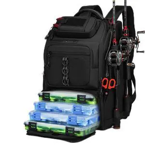 Fishing Tackle Backpack,40L Tackle Bag with 2 Rod Holders,Water-Resistant Large Storage Fishing Gear and Equipment(Black) Fishing Tackle Backpack,40L Tackle Bag with 2 Rod Holders,Water-Resistant Large Storage Fishing Gear and Equipment(Black)