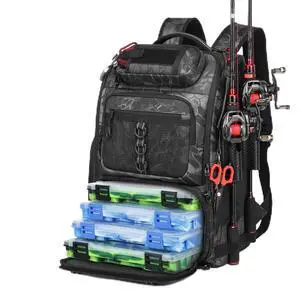 Fishing Tackle Backpack,Tackle Bag with 2 Rod Holders,Water-Resistant Large Storage Fishing Gear and Equipment (B-Black Camo) Fishing Tackle Backpack,Tackle Bag with 2 Rod Holders,Water-Resistant Large Storage Fishing Gear and Equipment (B-Black Camo)