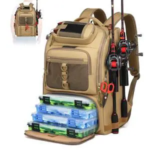 Fishing Tackle Backpack,Tackle Bag with 2 Rod Holders,Water-Resistant Large Storage Fishing Gear and Equipment (B-Khaki) Fishing Tackle Backpack,Tackle Bag with 2 Rod Holders,Water-Resistant Large Storage Fishing Gear and Equipment (B-Khaki)