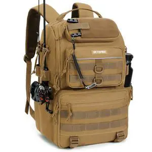 Tackle Backpack Fishing Bags with Rod Holder, 40L Water-Resistant Tackle Box Storage Bag for Fishing Gear Lures(Khaki) Tackle Backpack Fishing Bags with Rod Holder, 40L Water-Resistant Tackle Box Storage Bag for Fishing Gear Lures(Khaki)
