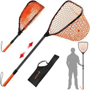 Rubber Fishing Landing Nets Telescopic Handle Nets Folding Nets with Collapsible Handle for Catch & Release Fishing Gift 17.6" dia-13.7" Depth Black/Orange Rubber Fishing Landing Nets Telescopic Handle Nets Folding Nets with Collapsible Handle for Catch & Release Fishing Gift 17.6" dia-13.7" Depth Black/Orange