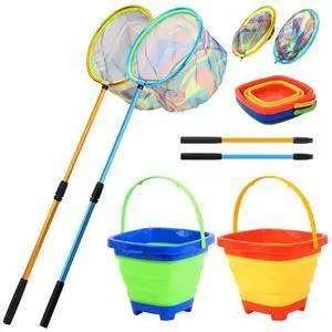 Kids Fishing Net, 2 Pack Telescopic Landing Nets with Aluminum Pole Handle, Collapsible Bucket Sand Pail, Butterfly Net, Fishing Net for Youth, Outdoor Playing Kids Fishing Net, 2 Pack Telescopic Landing Nets with Aluminum Pole Handle, Collapsible Bucket Sand Pail, Butterfly Net, Fishing Net for Youth, Outdoor Playing