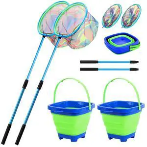 Kids Fishing Net, 2 Pack Telescopic Landing Nets with Aluminum Pole Handle, Collapsible Bucket Sand Pail, Butterfly Net, Fishing Net for Youth, Outdoor Playing Kids Fishing Net, 2 Pack Telescopic Landing Nets with Aluminum Pole Handle, Collapsible Bucket Sand Pail, Butterfly Net, Fishing Net for Youth, Outdoor Playing