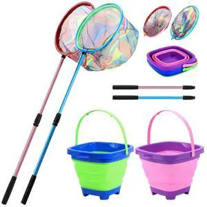Kids Fishing Net, 2 Pack Telescopic Landing Nets with Aluminum Pole Handle, Collapsible Bucket Sand Pail, Butterfly Net, Fishing Net for Youth, Outdoor Playing Kids Fishing Net, 2 Pack Telescopic Landing Nets with Aluminum Pole Handle, Collapsible Bucket Sand Pail, Butterfly Net, Fishing Net for Youth, Outdoor Playing